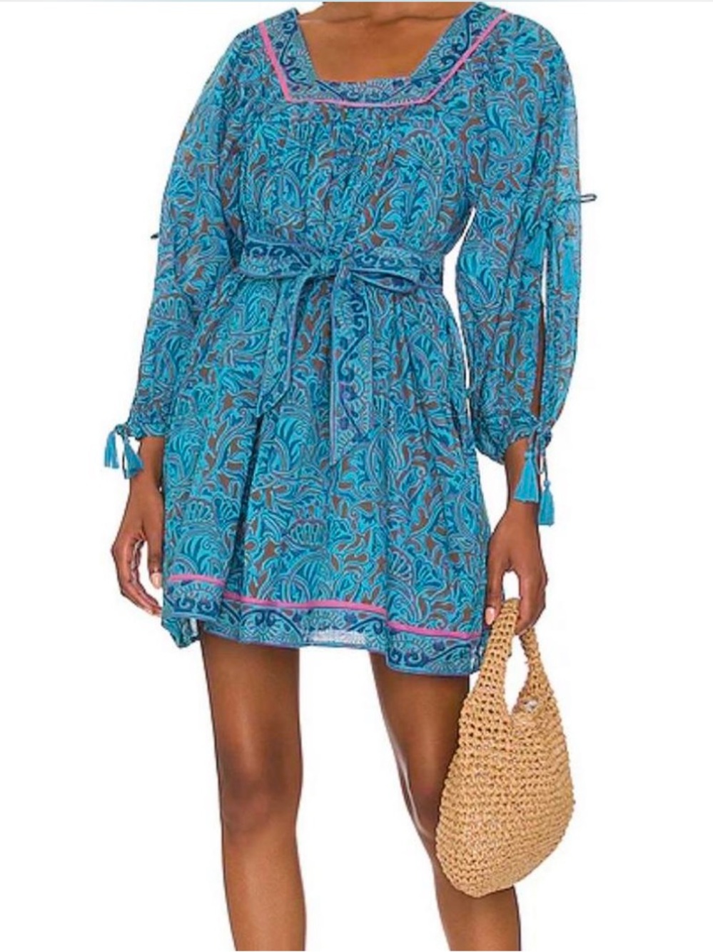 Cleoebella Teal & Navy Paisley Tie-Waist Dress